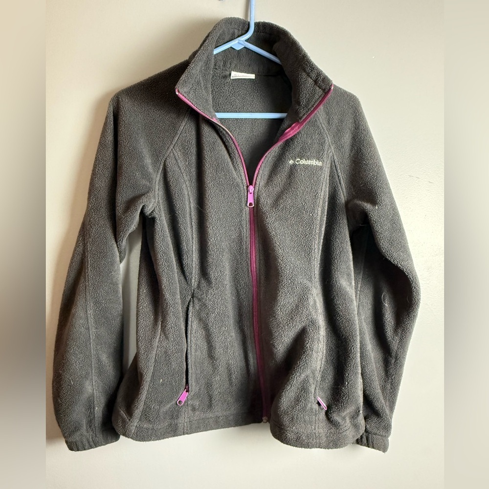 Columbia Full Zip Fleece Jacket – Women’s Size M – Black With Purple Trim
